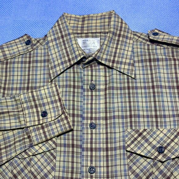Vintage 70s 80s‎ Sears Yellow Plaid Front Button Down Shirt Men's Size Medium